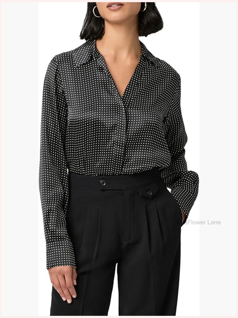 Silk Long Sleeve Button Down Blouse - Women's Shirt